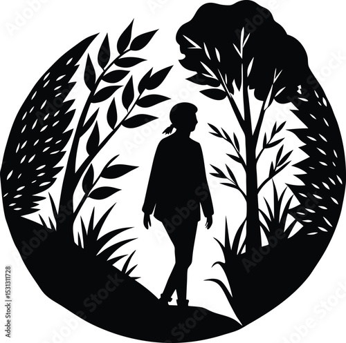 Person walking in nature silhouette illustration