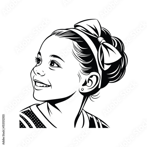 silhouette of line art vector realistic portrait of a smiling young girl
