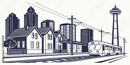 Garland Skyline Vector with Downtown, Suburbs, and Light Rail Features