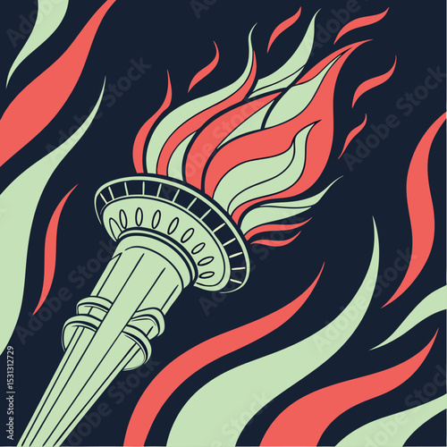 glowing torch with red black and green flames