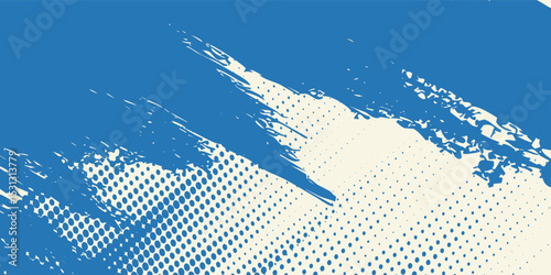 Grunge grainy blue brush stroke with spray texture. Hand drawn distress damaged vintage banner with zigzag bold line. Rough thick brush stroke texture. Spray paint modern arts