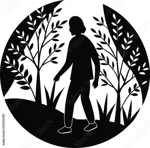 Person walking in nature silhouette illustration