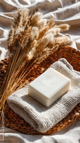 Natural soap with dried pampas grass