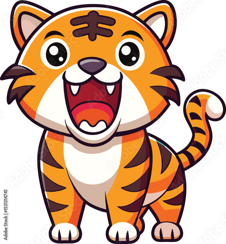 Cute cartoon tiger cub roaring illustration
