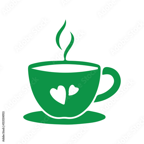 Hot Beverage Icon with Heart – Green Tea or Coffee Cup Vector