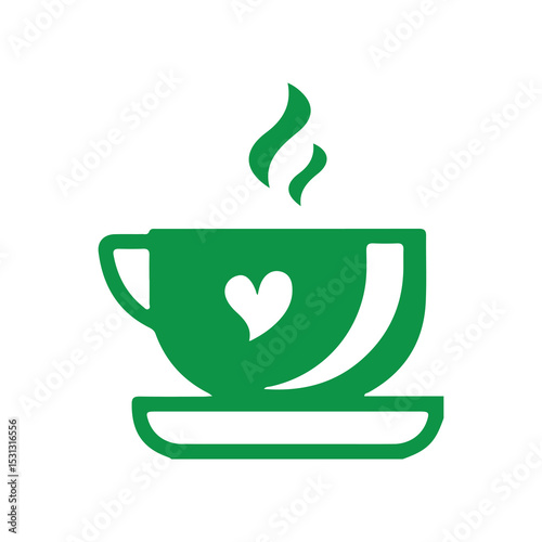 Minimalist Green Coffee Cup with Heart Symbol – Vector Illustration