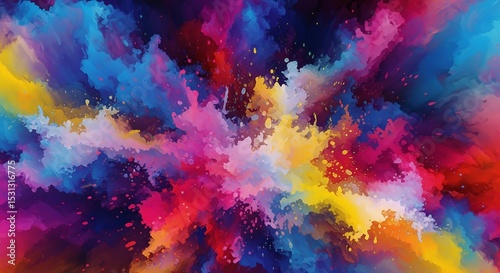 Explosive burst of vivid colors in a dynamic abstract painting with a watercolor texture style.