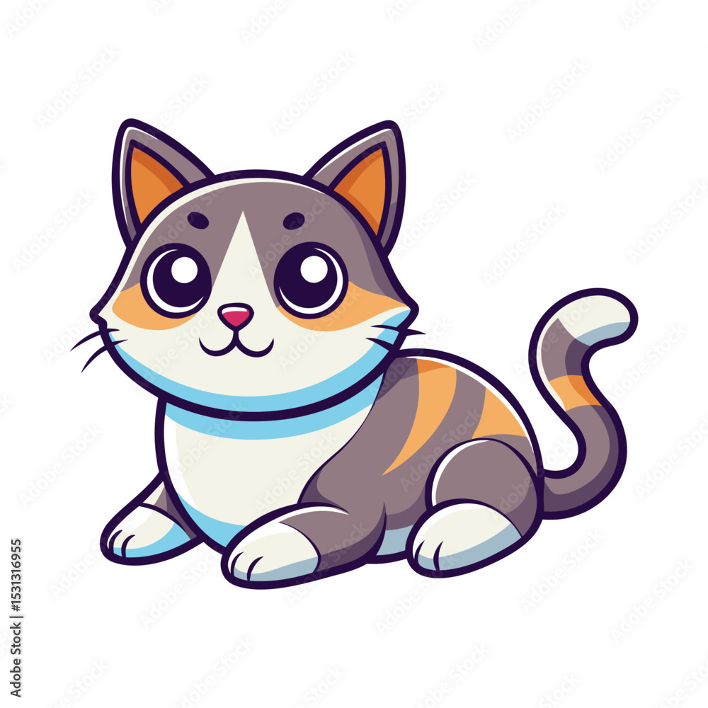 Obraz premium Adorable cartoon cat illustration grey orange white