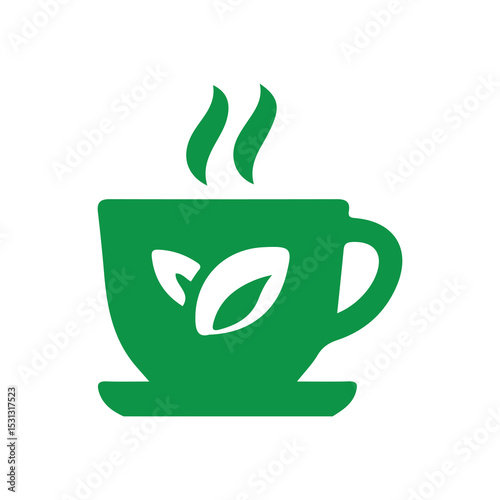 Green Coffee Cup Icon with Steam – Vector Illustration