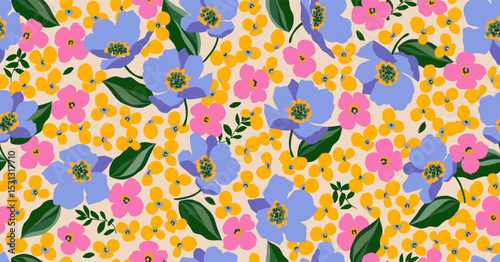 Wallpaper Mural Hand drawn floral pattern, seamless patterns with flowers for fabric, textiles, clothing, printing, packaging, covers, banners, interior decor, abstract backgrounds. Torontodigital.ca