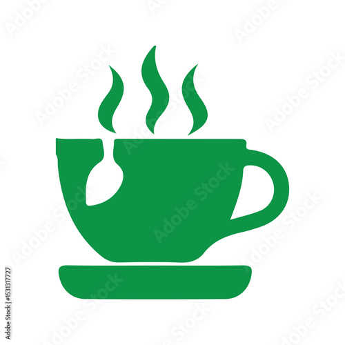 Green Coffee Cup Icon with Steam – Vector Illustration