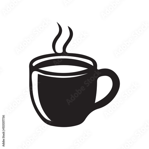 Flat Black Coffee Mug Icon – Heart and Steam Design