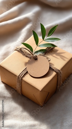 Simple gift box wrapped in kraft paper