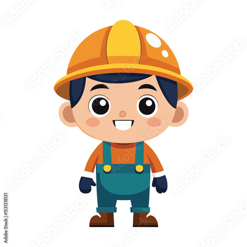 Cute cartoon boy construction worker child