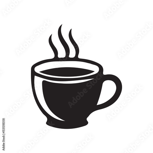 Flat Black Coffee Mug Icon – Heart and Steam Design