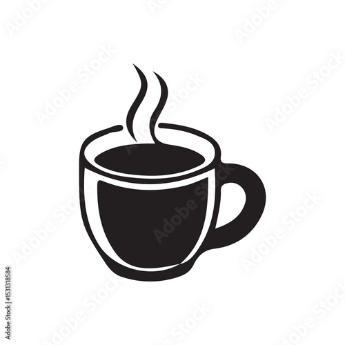 Minimal Black Coffee Cup Icon with Heart and Steam