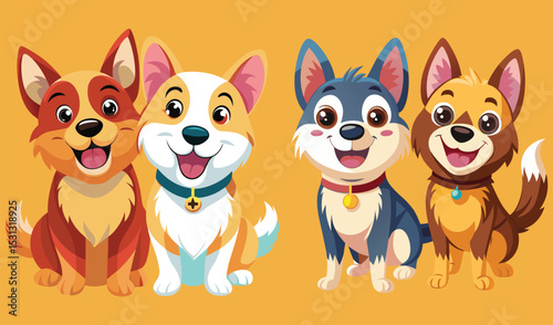 Adorable cartoon dogs sitting together