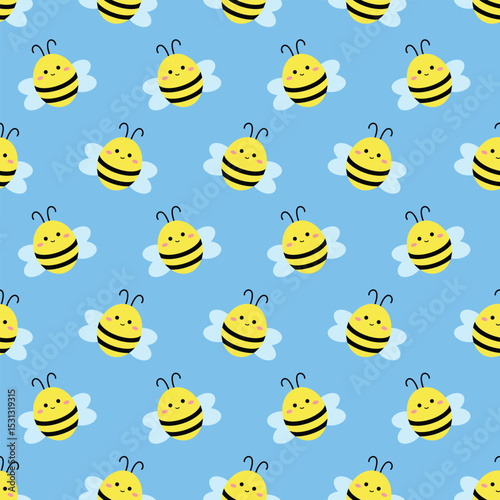 Seamless children's pattern with cartoon yellow bees