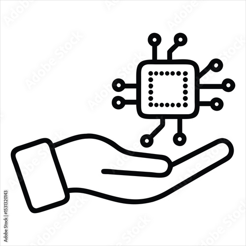 Hand holding microchip icon isolated on white background
