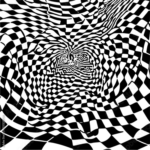Distorted checkerboard pattern, black and white vector illusion