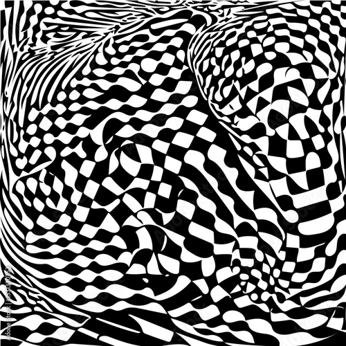 Distorted checkerboard pattern, black and white vector illusion