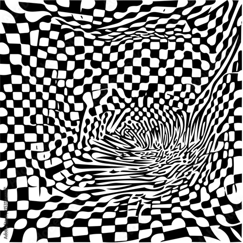 Distorted checkerboard pattern, black and white vector illusion
