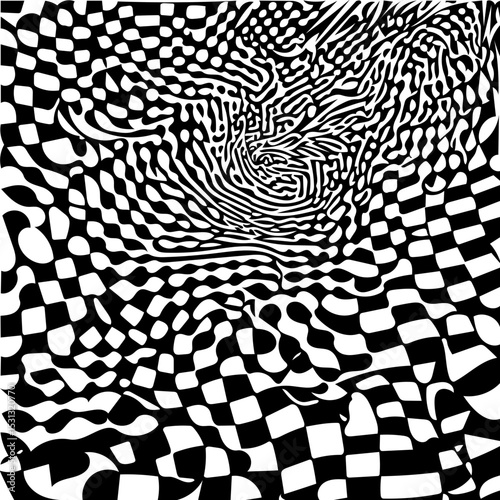 Distorted checkerboard pattern, black and white vector illusion