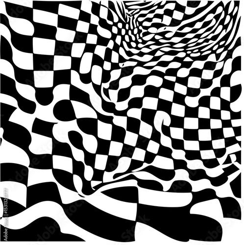 Distorted checkerboard pattern, black and white vector illusion