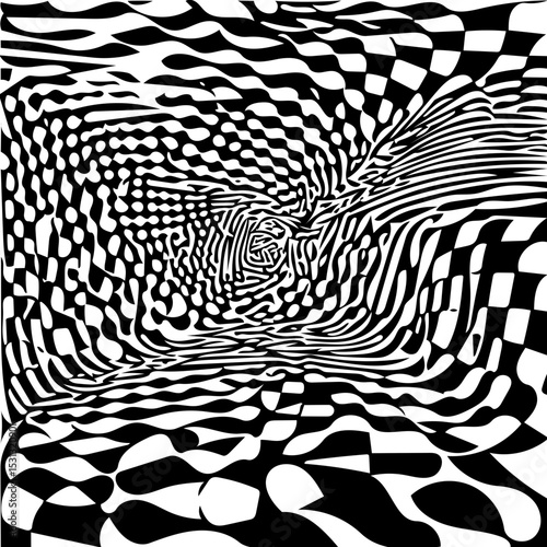 Distorted checkerboard pattern, black and white vector illusion