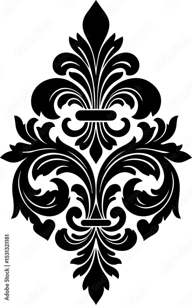Black and White Damask Floral Swirl Pattern vector