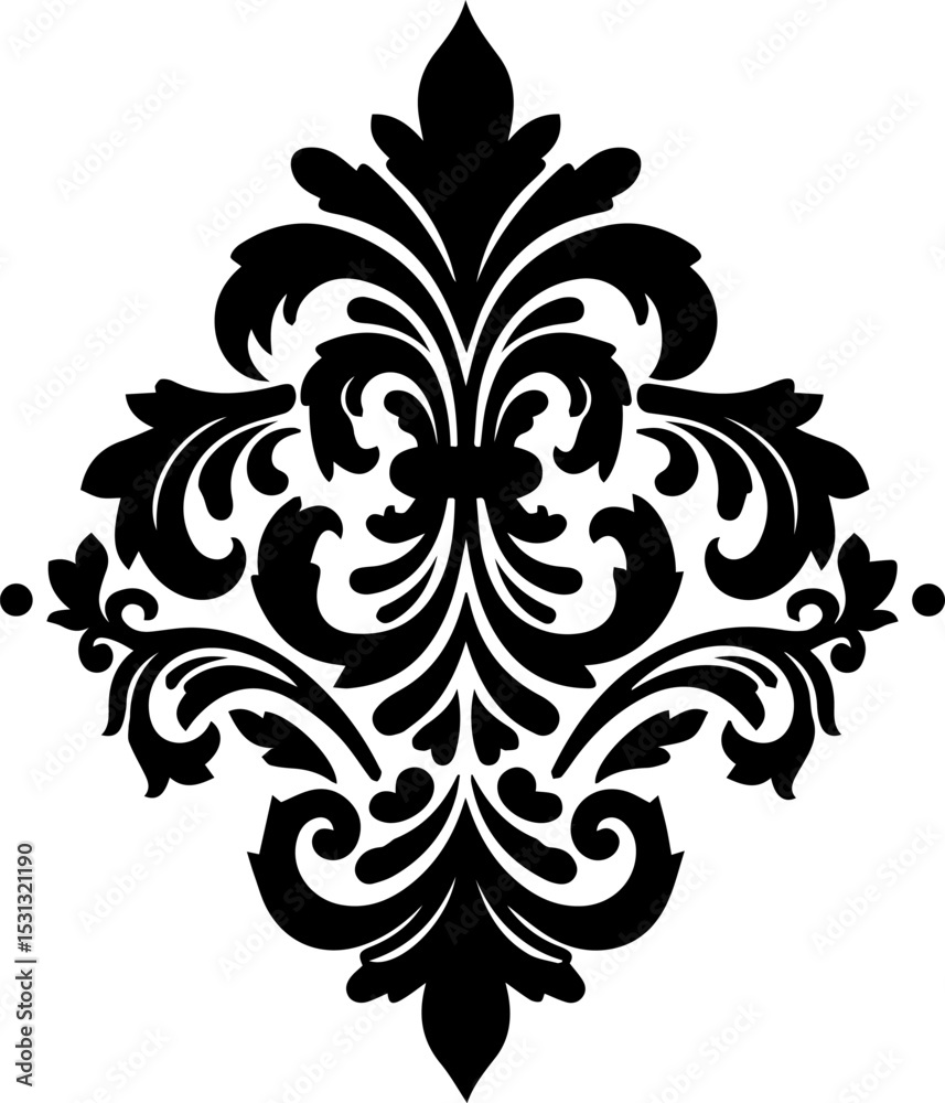 Black and White Damask Floral Swirl Pattern vector 1