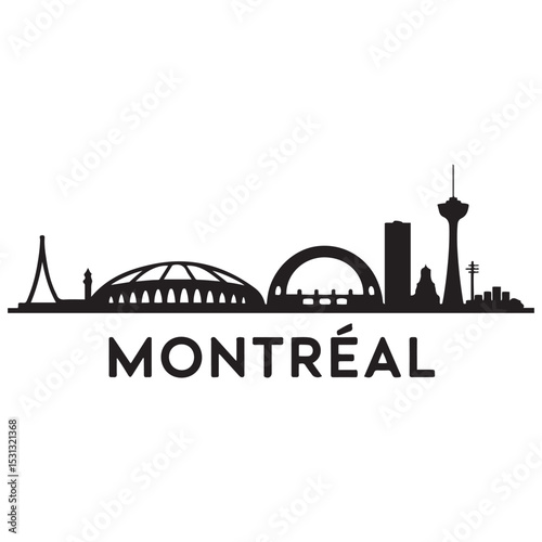 Vector Montreal skyline. Travel Montreal famous landmarks. Business and tourism concept for presentation, banner, web site. Vector black silhouette. with white background