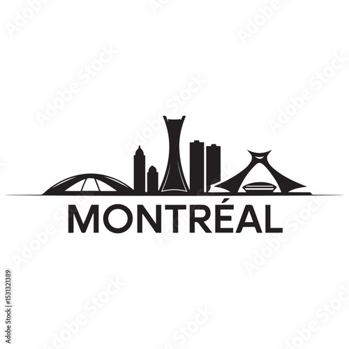 Vector Montreal skyline. Travel Montreal famous landmarks. Business and tourism concept for presentation, banner, web site. Vector black silhouette. with white background