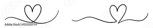 Abstract love symbol. Set of heart icons in a continuous hand drawn line style. Design perfect for love, wedding, romance, Valentine’s Day, and decorative elements. Hearts, icons.