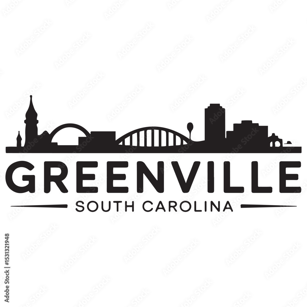 Obraz premium Greenville skyline horizontal banner. Greenville, South Carolina. Vector template for your design. Vector black silhouette. with white background