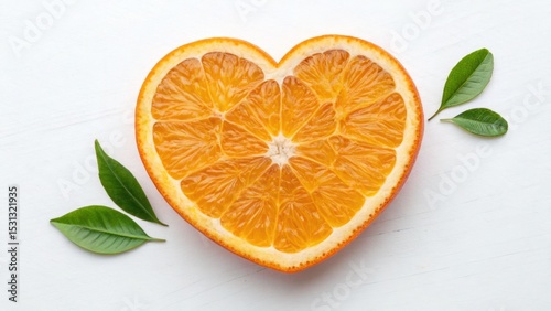 Heart-shaped orange slice display kitchen table food photography natural light close-up healthy eating
