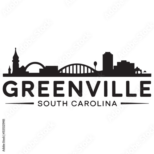 Greenville skyline horizontal banner. Greenville, South Carolina. Vector template for your design. Vector black silhouette. with white background