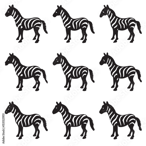Nine Black and White Zebra Silhouettes stripes