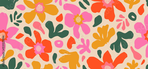 Wallpaper Mural Exotic hand drawn flowers, seamless patterns with floral for fabric, textiles, clothing, wallpapers, covers, banners, home decor, abstract backgrounds. Vector illustration. Torontodigital.ca