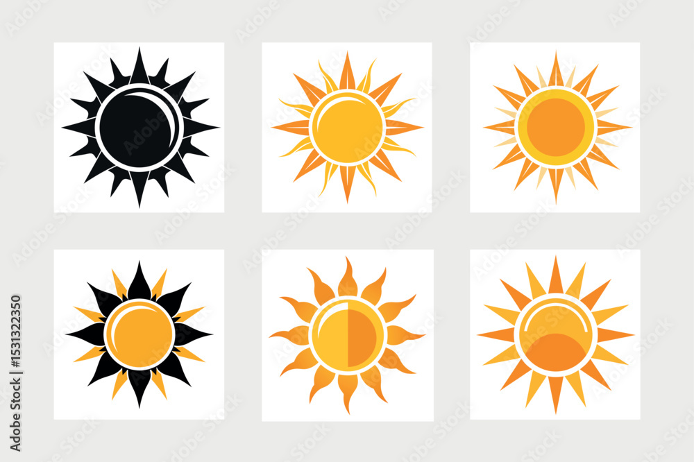 Fototapeta premium A set of sun icon vector art illustration.