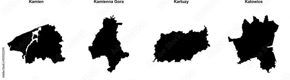 Fototapeta premium Kamien, Kamienna Gora, Kartuzy, Katowice outline maps