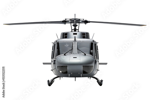 Silver helicopter isolated on transparent background faces forward