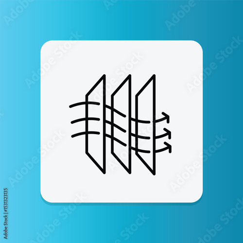 Icon with airflow arrows through layers, indicating breathable and well-ventilated mattress design.
