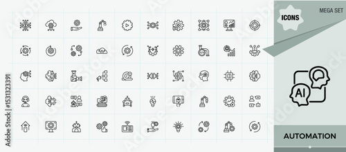 Automation related icon set. Minimalist icons collection. Vector illustration. Technology icon collection. Included tech, ai, innovation, engineering and more.