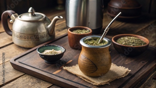 Traditional mate tea brewing argentina beverage preparation rustic kitchen close-up cultural experience