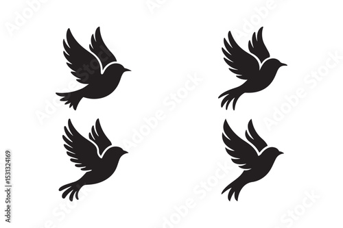 Flying Bird Silhouette Vector Icons Black Bird Clipart for Nature, Freedom, and Tattoo Designs