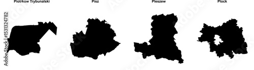 Piotrkow Trybunalski, Pisz, Pleszew, Plock outline maps