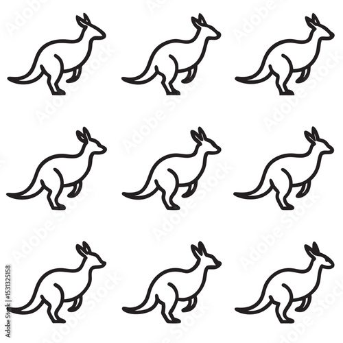 Nine Black Line Art Kangaroos White Background black and white 1
