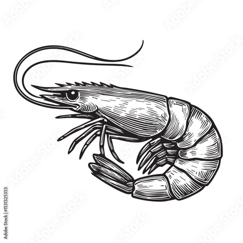 Vector illustration of a shrimp as an old illustration engraving etching