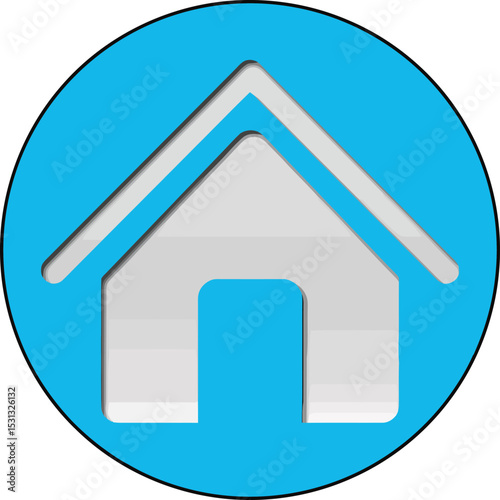 Home Symbol: A minimalistic graphic of a house, residing in a vivid blue circular frame, presenting a symbolic representation of home, domesticity, and shelter.